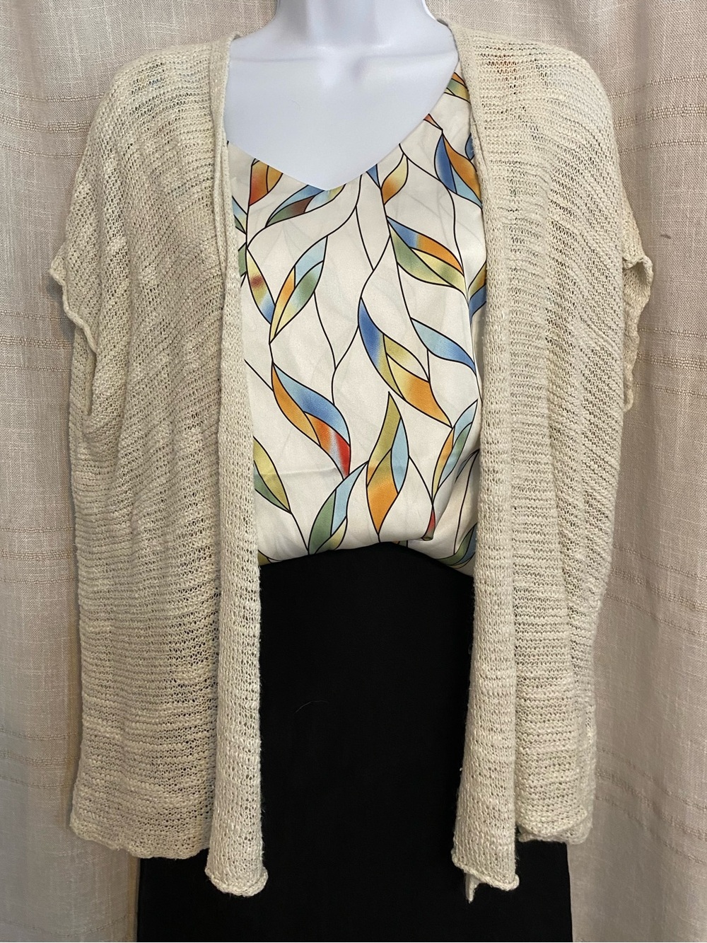 Abercrombie Crochet Lace Back Cardigan XL 16 / XS Cream Open Knit Vest